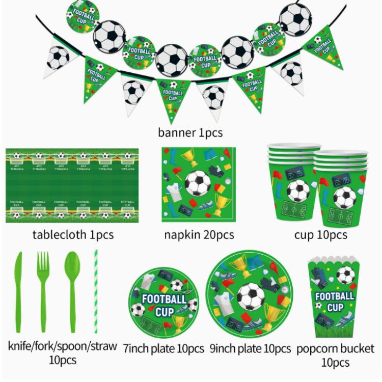 Futbol gaikako festarako apainketa botatzeko plater multzoa